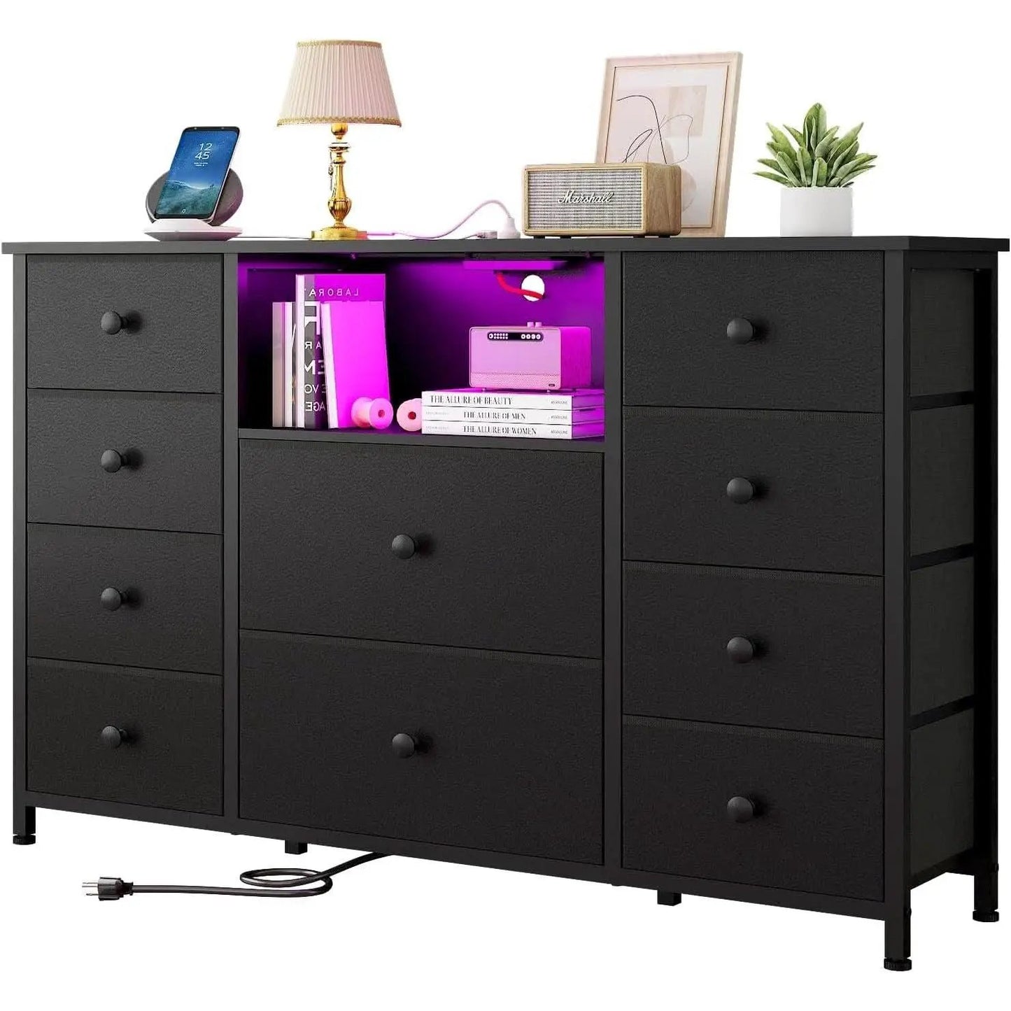 Black Dresser With Charging Station And LED Lights from PriceLows™