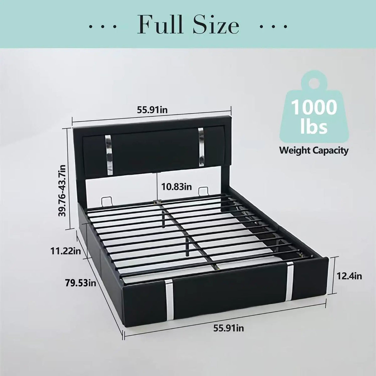Upholstered Platform Bed Frame | Adjustable LED Headboard | Hydraulic Lift