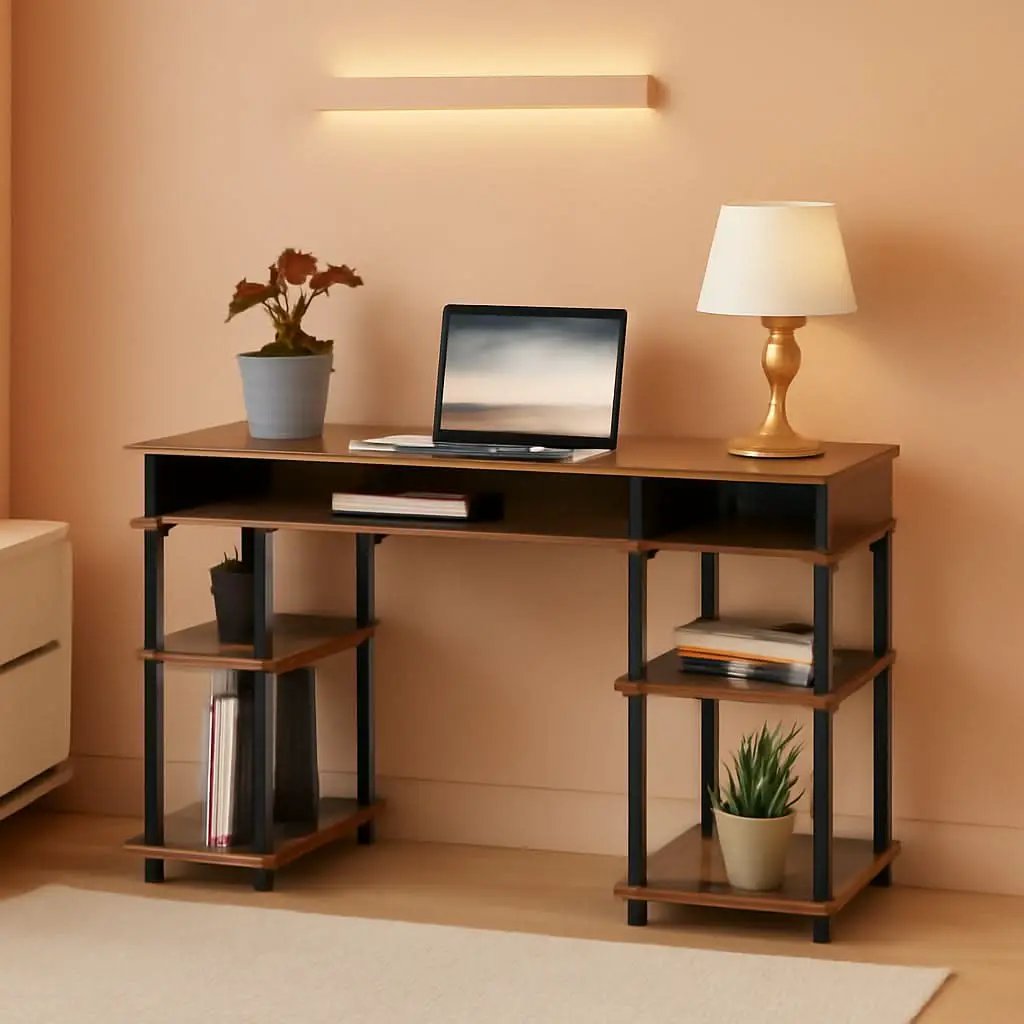 Barnwood Black Student Desk With Shelves 47 Inch No Tools from PriceLows™