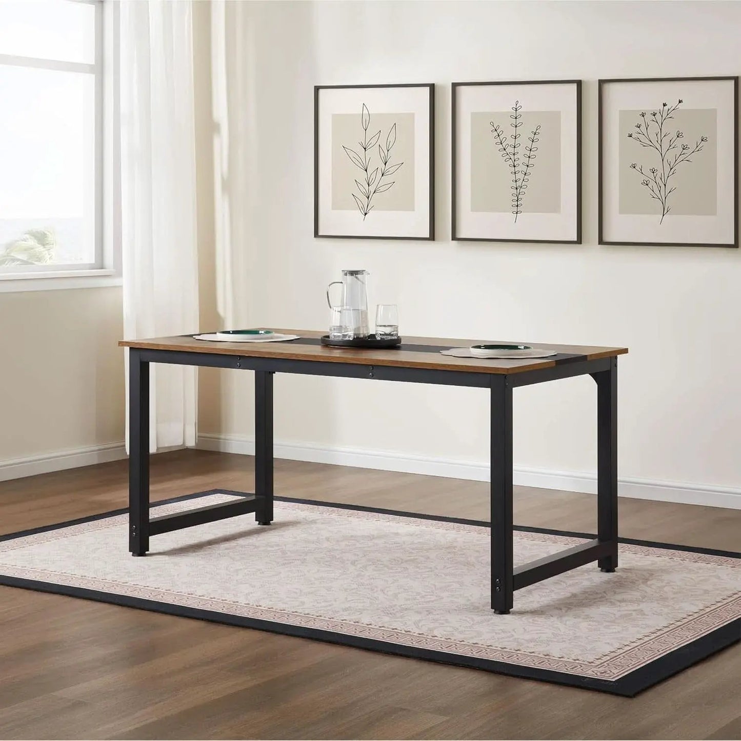 Large Computer Desk 59.8 Inches Wooden Surface Rustic Black from PriceLows™