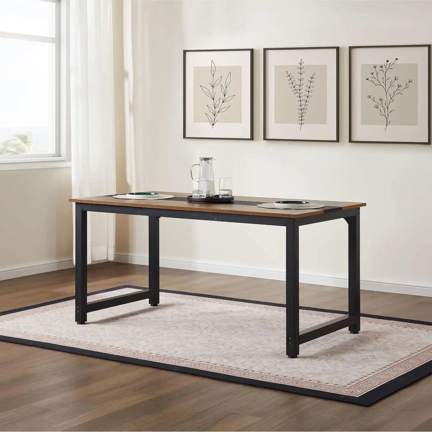 Large Computer Desk 59.8 Inches Wooden Surface Rustic Black from PriceLows™