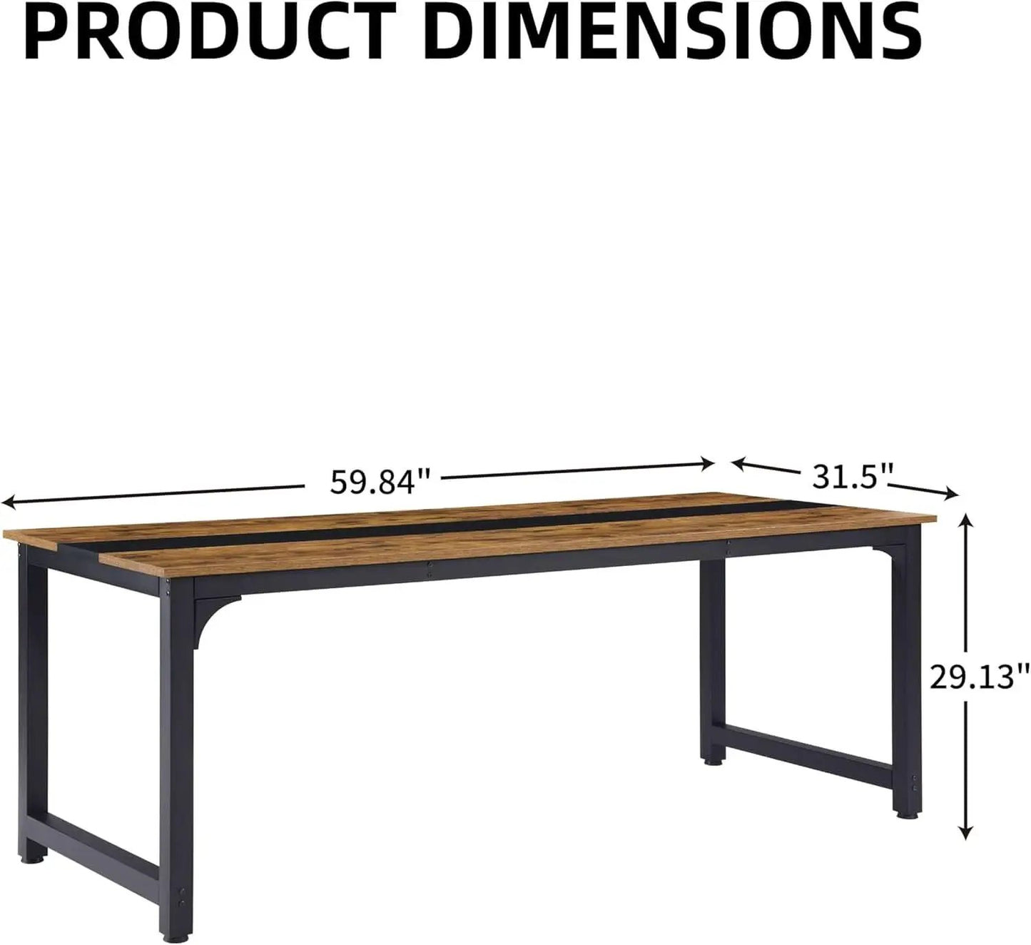 Large Computer Desk 59.8 Inches Wooden Surface Rustic Black from PriceLows™