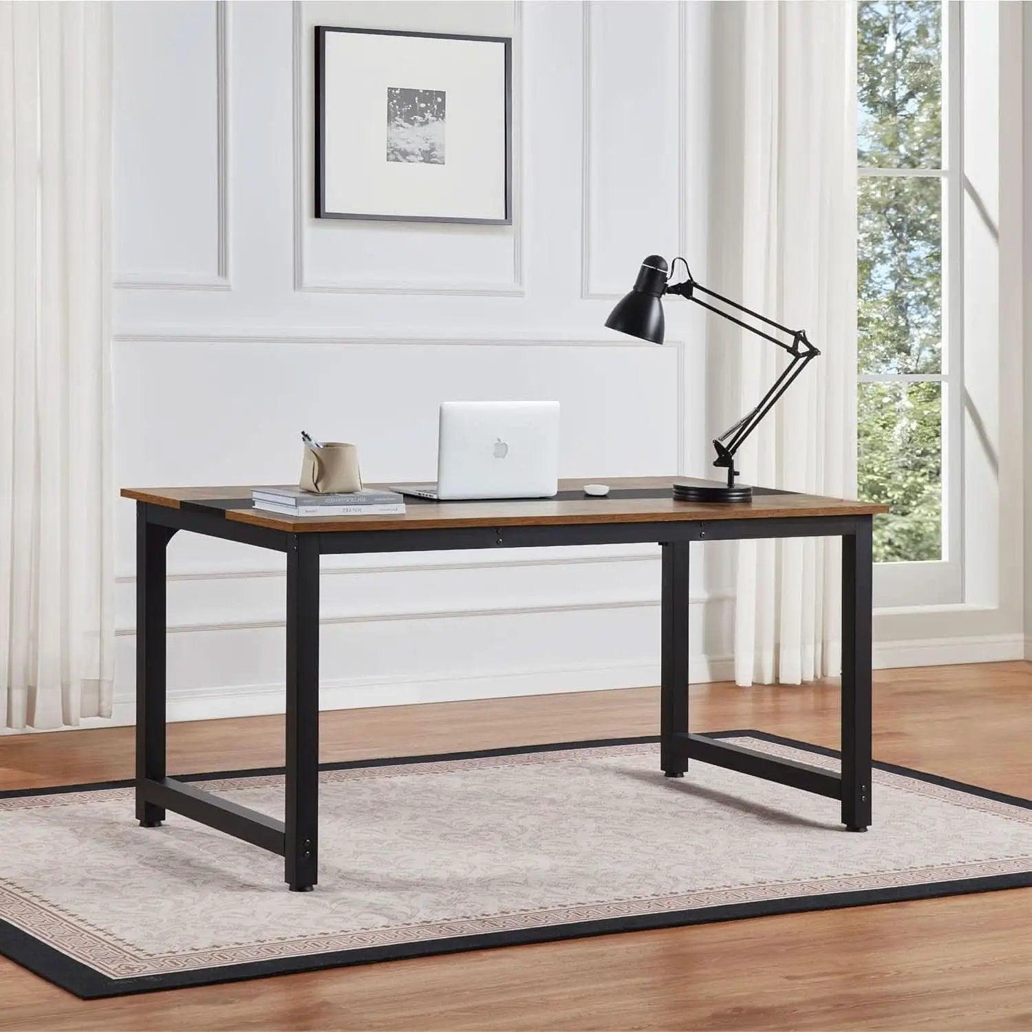 Large Computer Desk 59.8 Inches Wooden Surface Rustic Black from PriceLows™