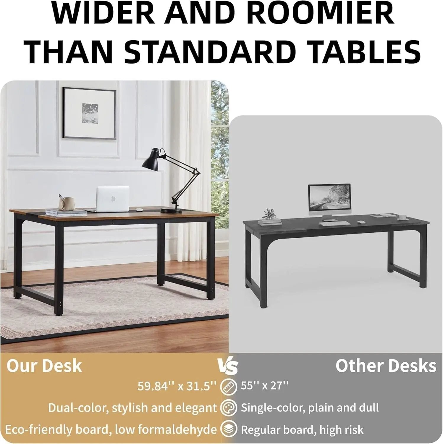 Large Computer Desk 59.8 Inches Wooden Surface Rustic Black from PriceLows™
