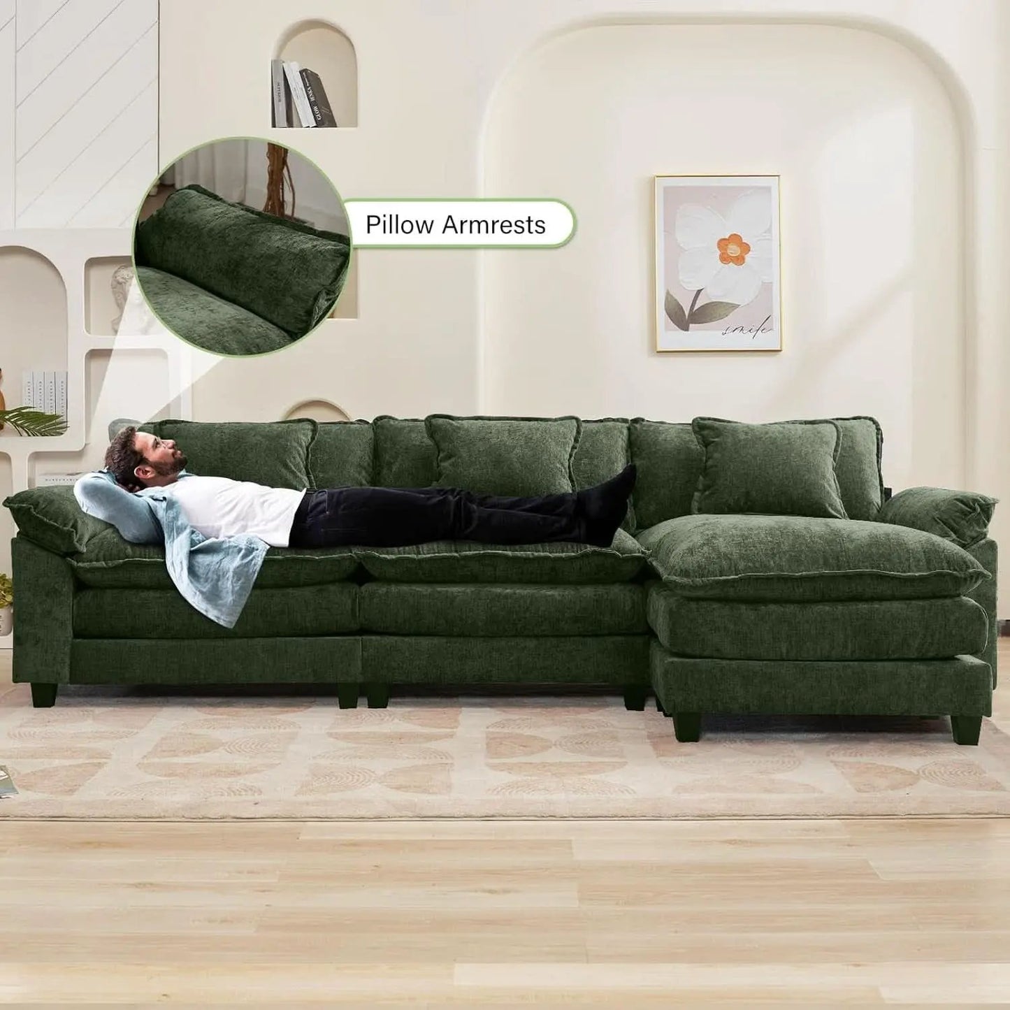 120Inch Green Modular Sectional Sofa Featuring Ottoman from PriceLows™