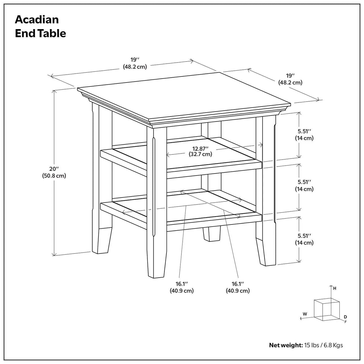 Acadian Transitiona End Table | 19 x 19 x 20 in | Solid Wood | Living Room