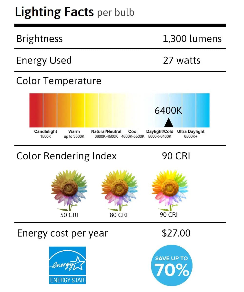 CFL Light Bulb | Full Spectrum | 18 Watt | Standard Base Set Of 6