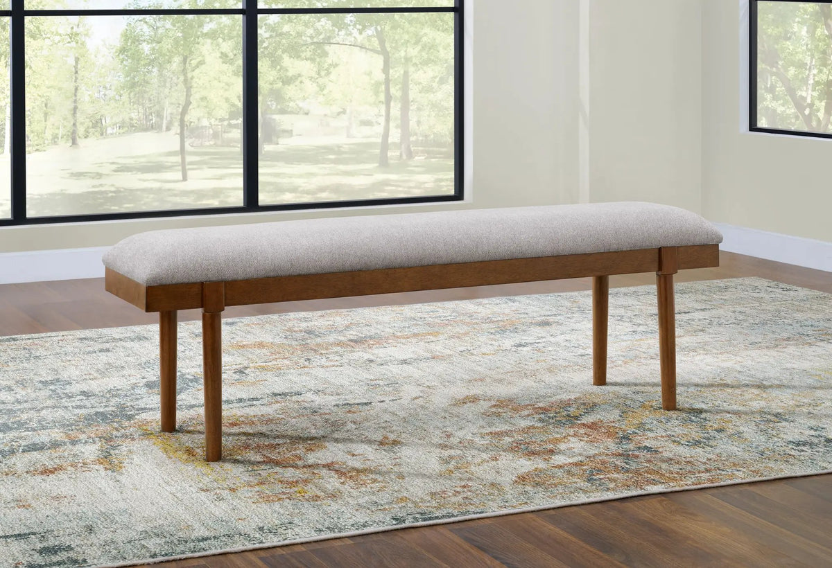 Lyncott Large Upholstered Dining Bench | Solid Hardwood Frame | Gray And Brown | 59.25 Inch Length