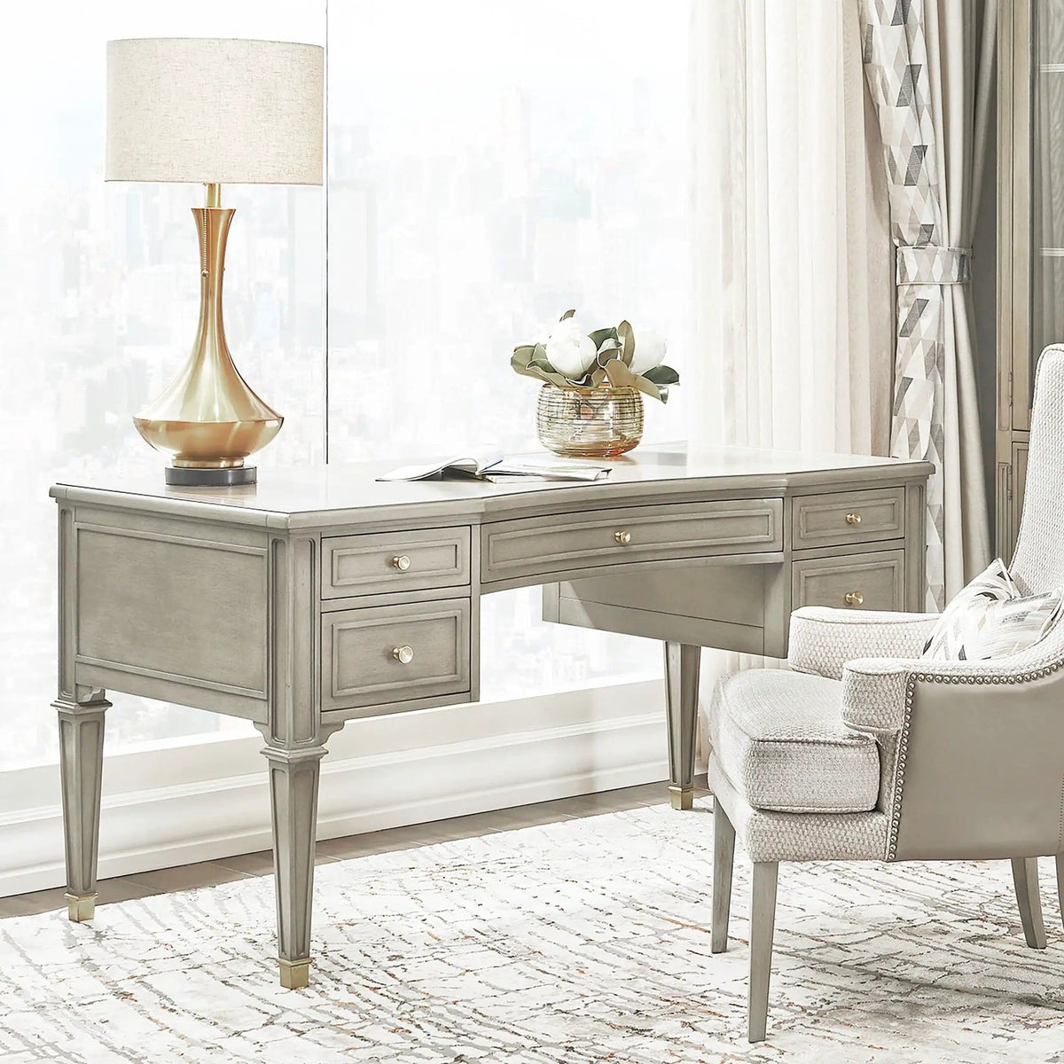 Dauphin 5 Drawer Executive Desk | 59 x 29.5 x 31 in | Metal & Veneer | Home Office