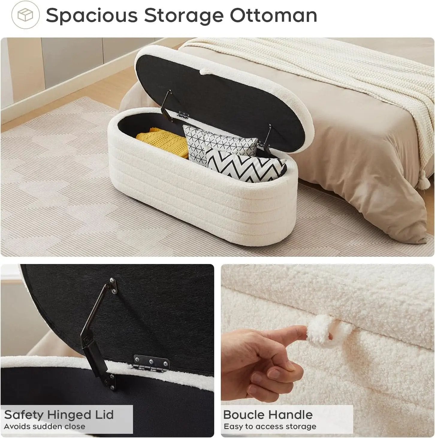 45 Inch Storage Ottoman Bench Boucle Upholstery Fabric from PriceLows™