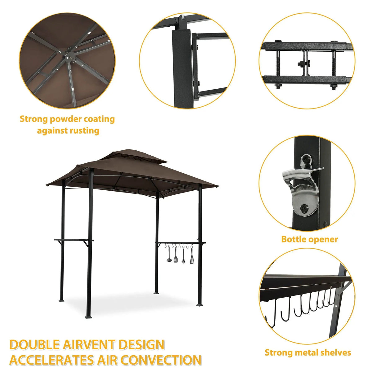 Outdoor Grill Gazebo | Double Tier Canopy | Steel Frame | 3 Person