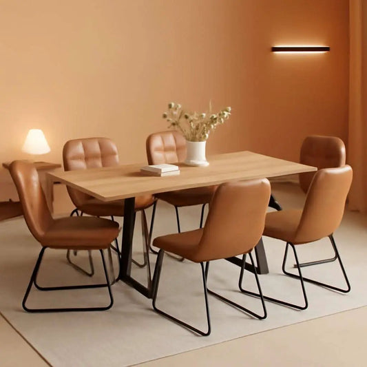 Expandable Oak Wood Dining Table Set For 6 To 8 Seats 51 To 67 Inches from PriceLows™