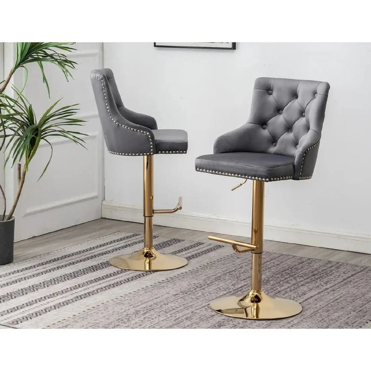Adjustable Bar Stools | 360 Swivel | Steel Base | Set Of 2