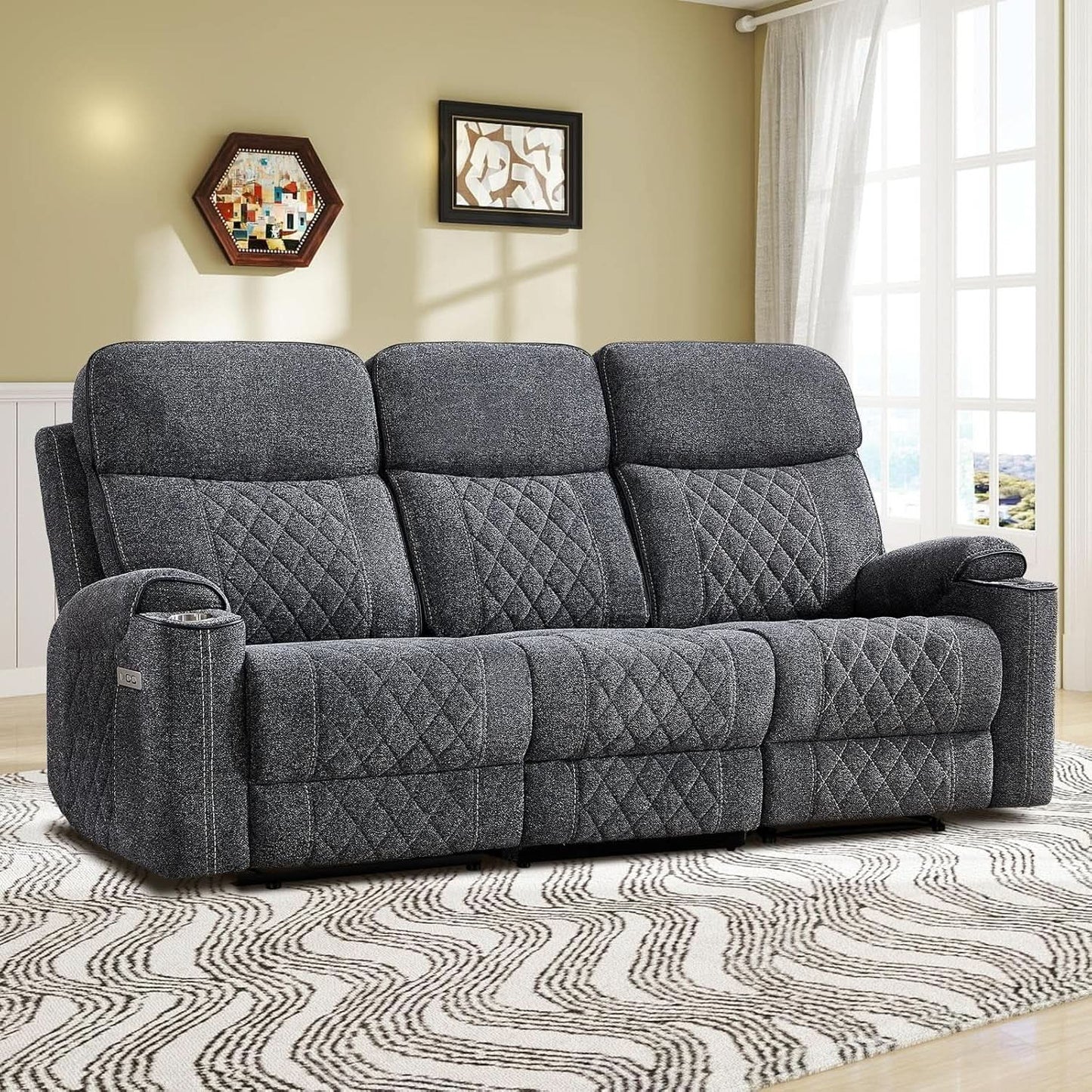 Grey Fabric 3-Seater Electric Recliner Sofa with Cup Holders from PriceLows™
