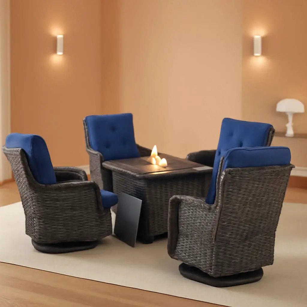 5 Piece Patio Wicker Set With Propane Fire Pit Table from PriceLows™