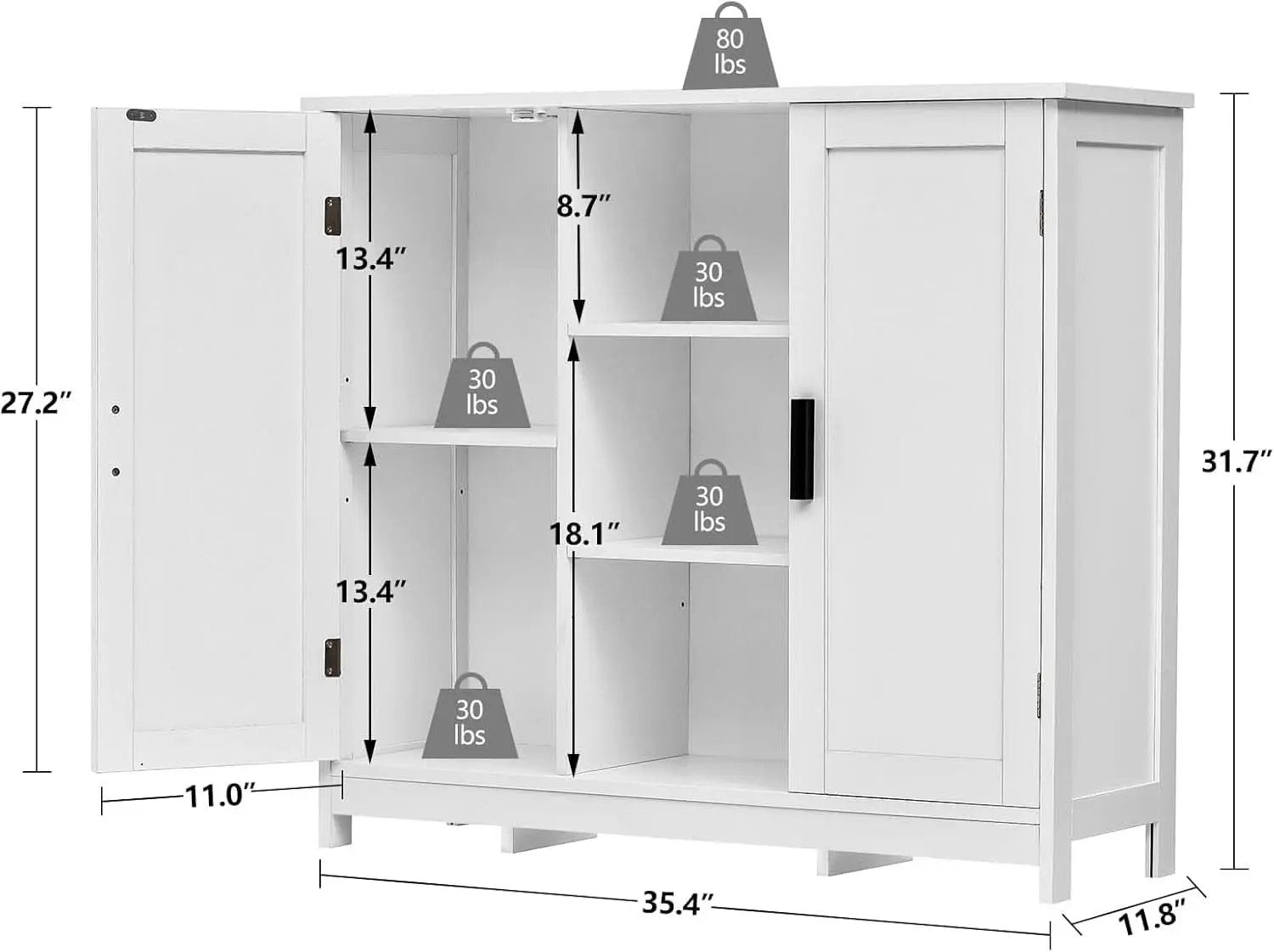 White Storage Cabinet With 2 Doors And 4 Adjustable Shelves from PriceLows™
