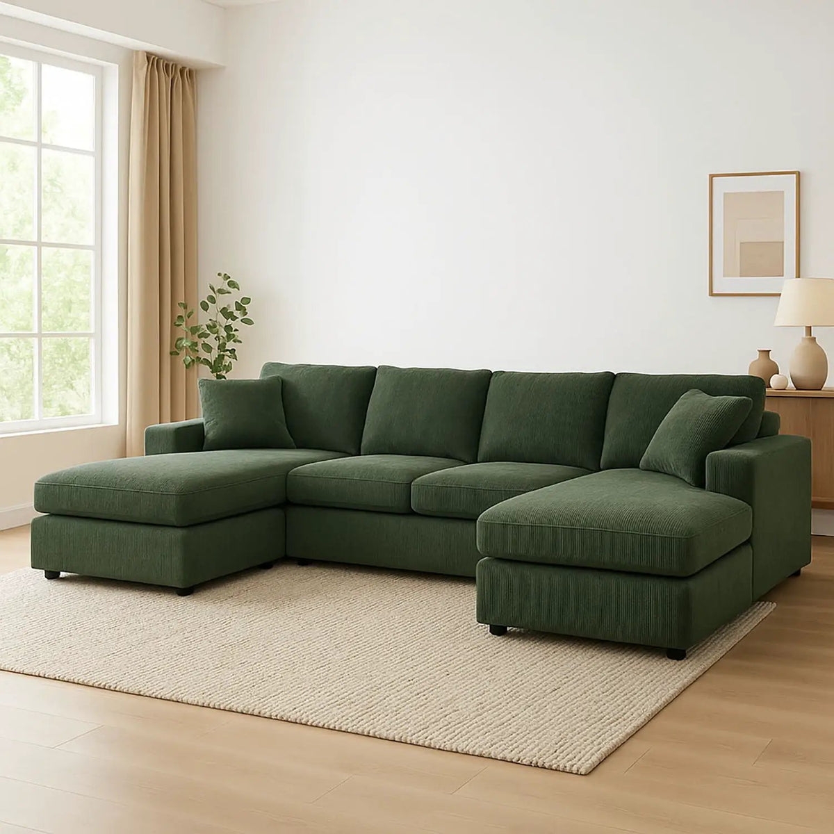 3 Piece Double Chaise Sectional Sofa | Seating For Four | Engineered Wood Frame | 120 Inch Width