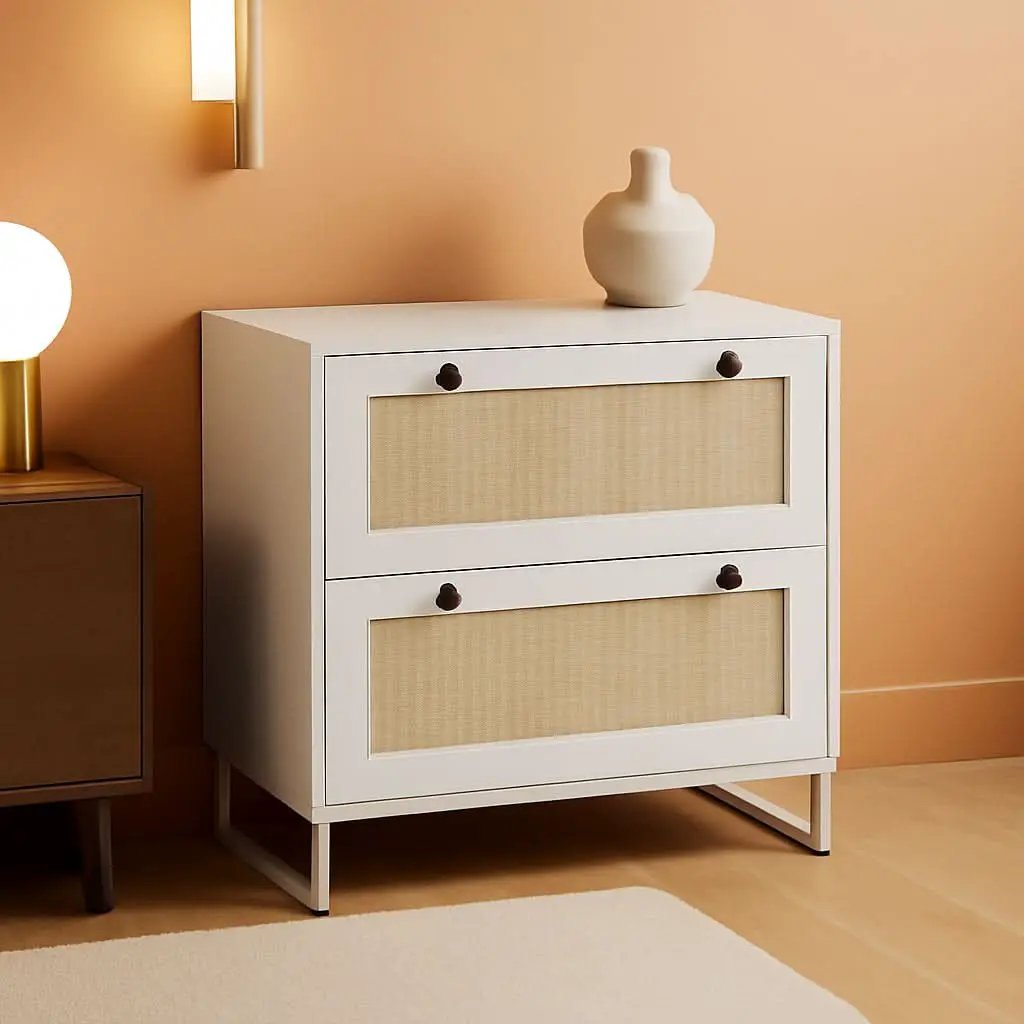 White Rattan 2 Drawer Locking Lateral File Cabinet from PriceLows™