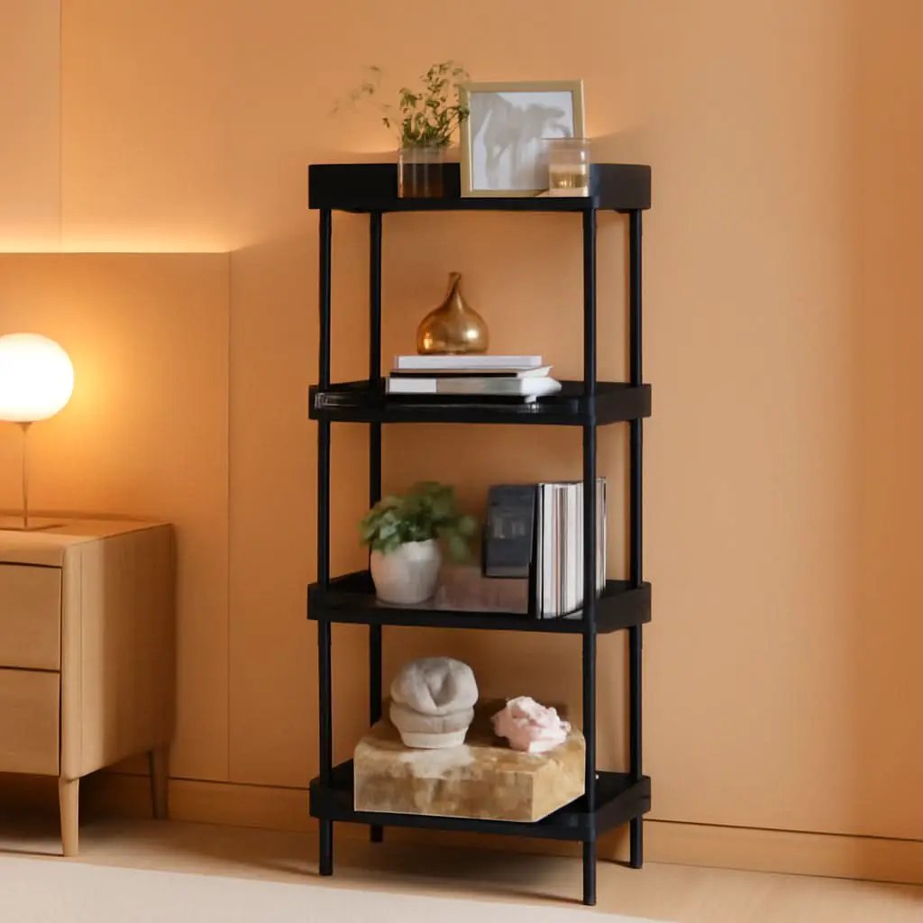 Rustic 4 Tier Black Bookcase For Small Spaces Living Room Bedroom from PriceLows™