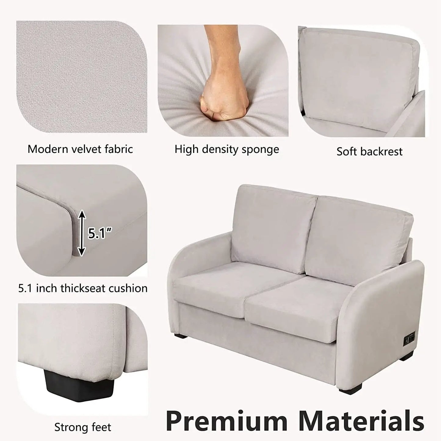 2 In 1 Velvet Sleeper Sofa With USB Port Convertible Loveseat Bed Soft Velvet Upholstery For Small Living Rooms Guests from PriceLows™
