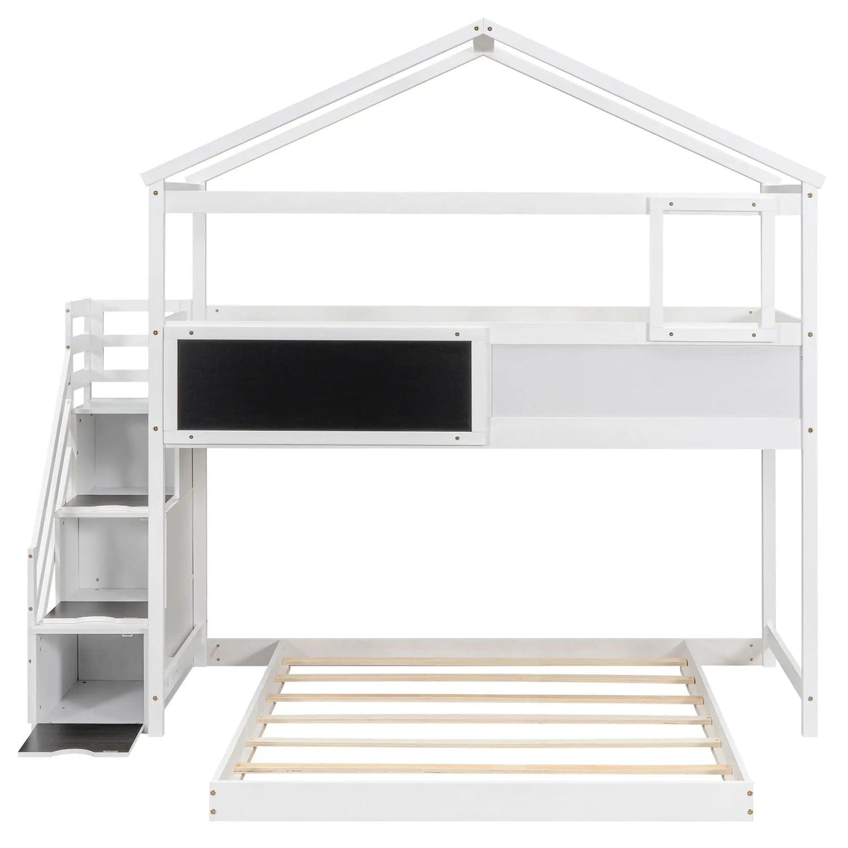 House Style Bunk Bed With Storage Staircase And board | 2 Pieces | Pine Wood | Bedroom