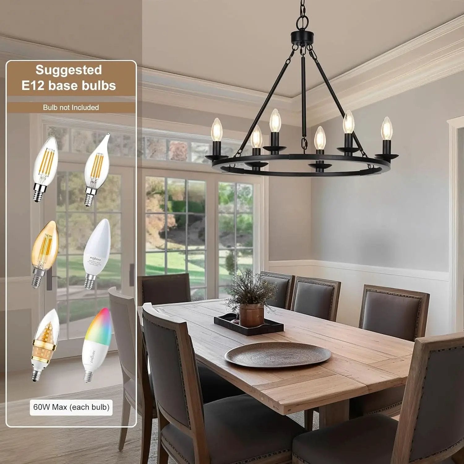 Black Farmhouse Wagon Wheel Chandelier Six Light Fixture from PriceLows™
