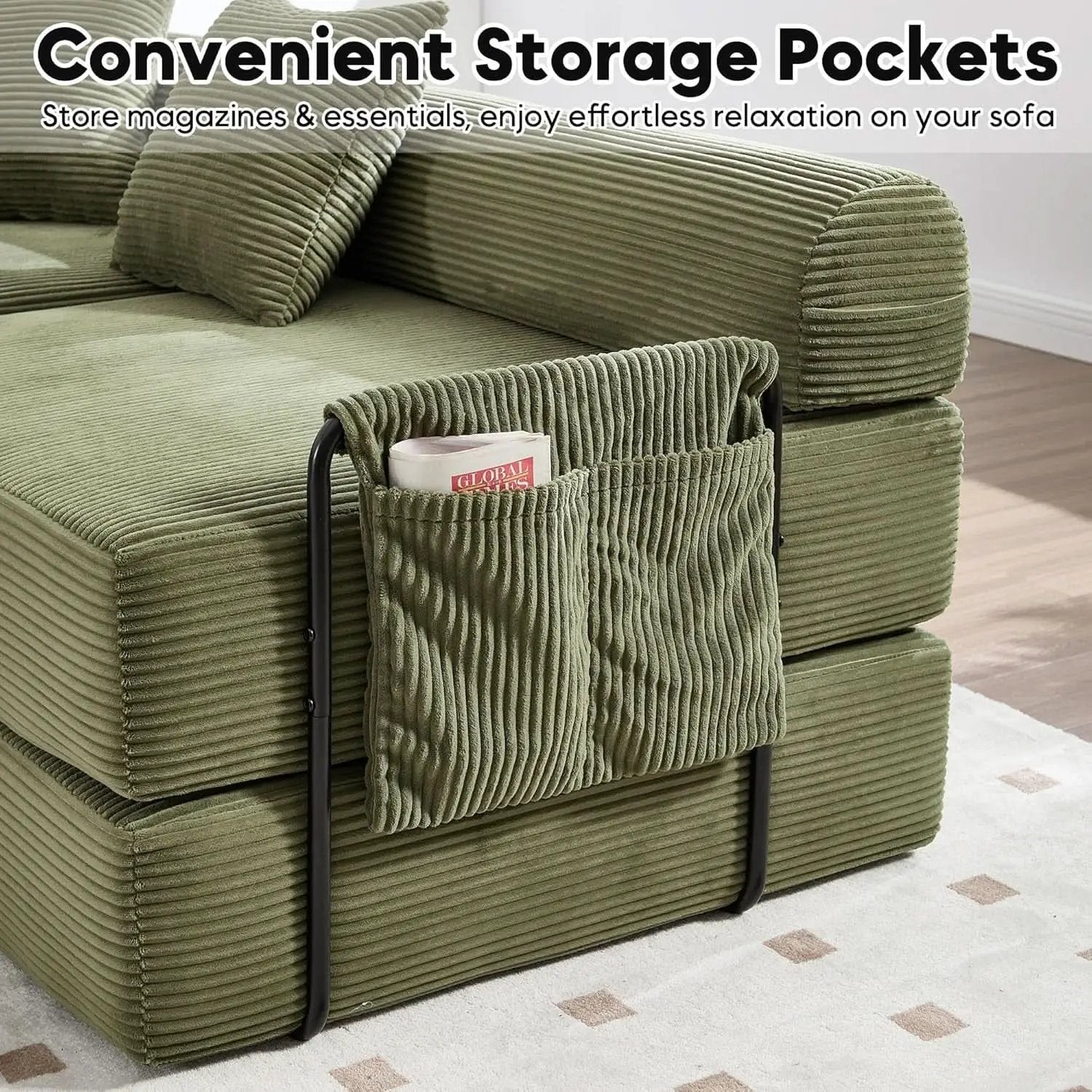 Olive Green Corduroy Premium Modular Sleeper SofaBed from PriceLows™
