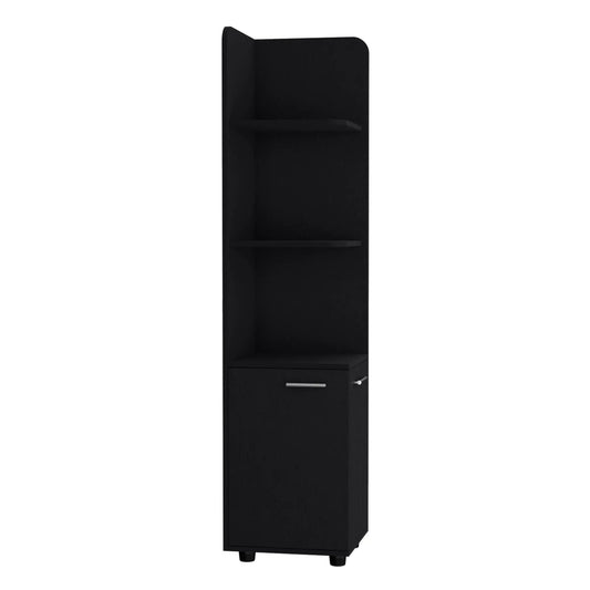 Corner Cabinet Tall With 3 Tier Shelf And 2 Door - | 14.1 x 14.7 x 62.2 in | Metal & Wood | Black