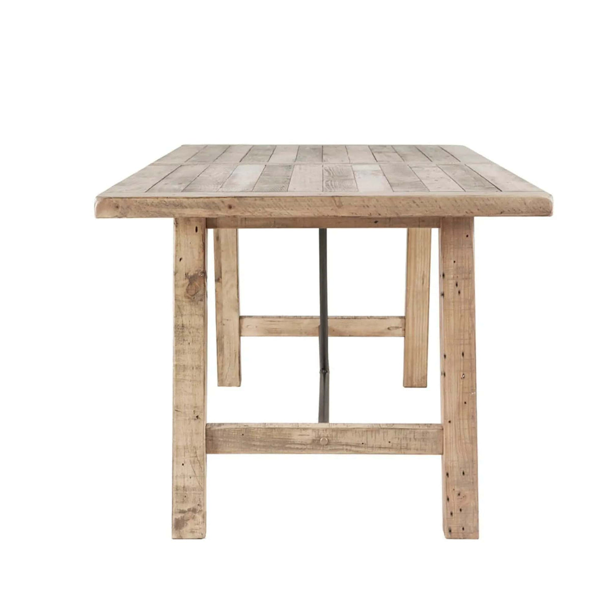 Rustic Dining Table With Metal Support - | 36 x 72 x 30 in | Pine Wood & Metal | Natural