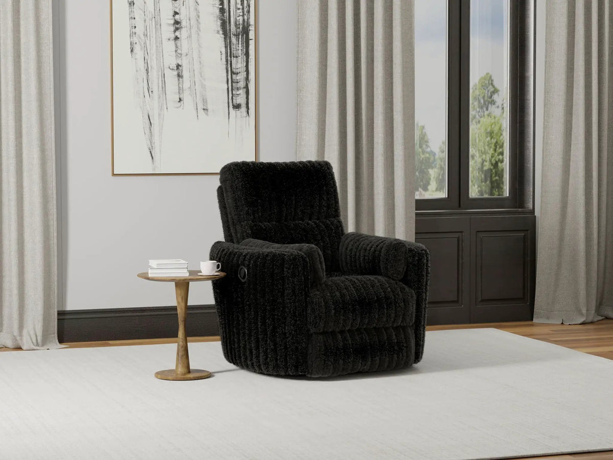 Daydream Swivel Glider Recliner | Unique Shape | Comfort Bolsters | Faux Fur