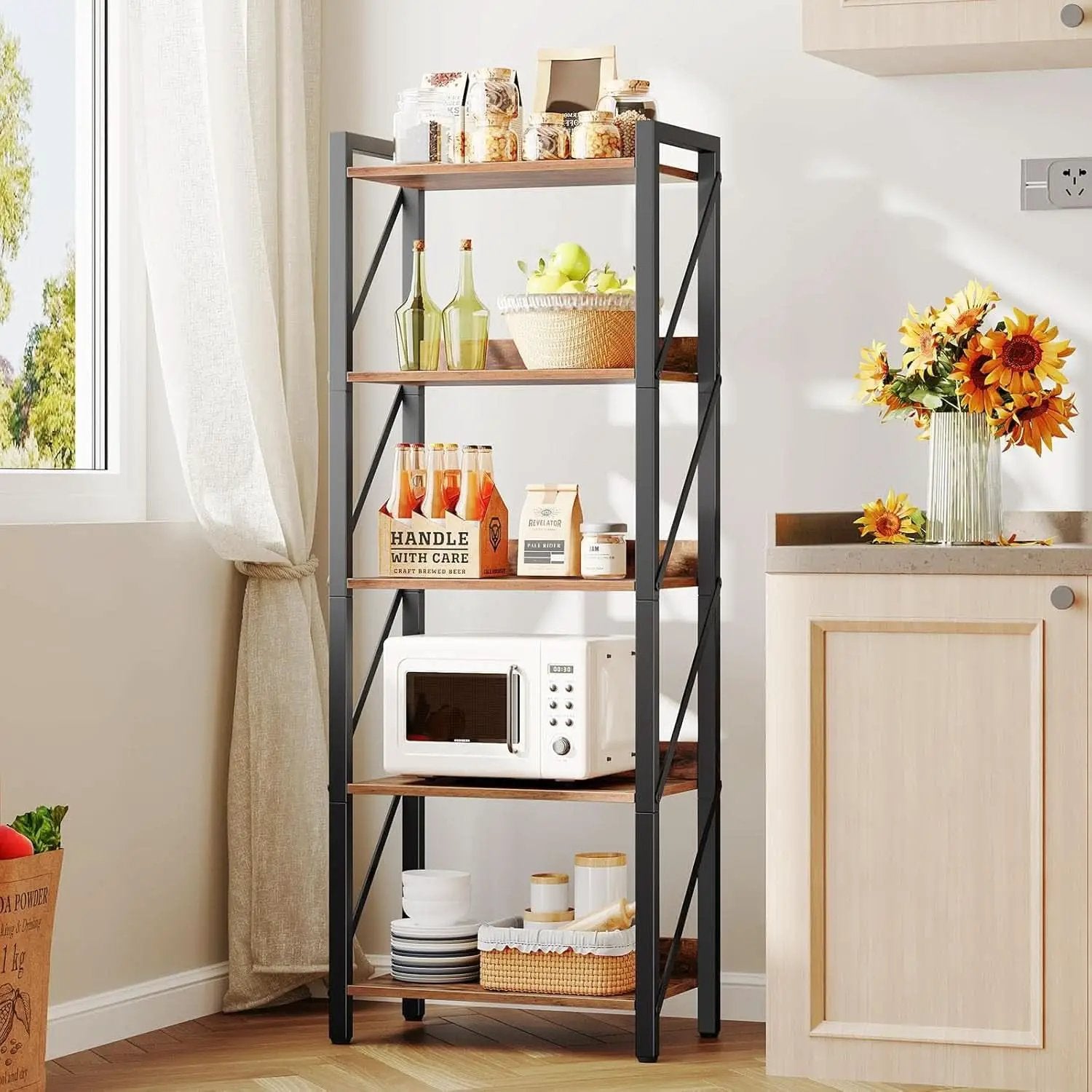 Industrial 5-Tier Bookshelf With Metal Frame 52-Inch Brown from PriceLows™