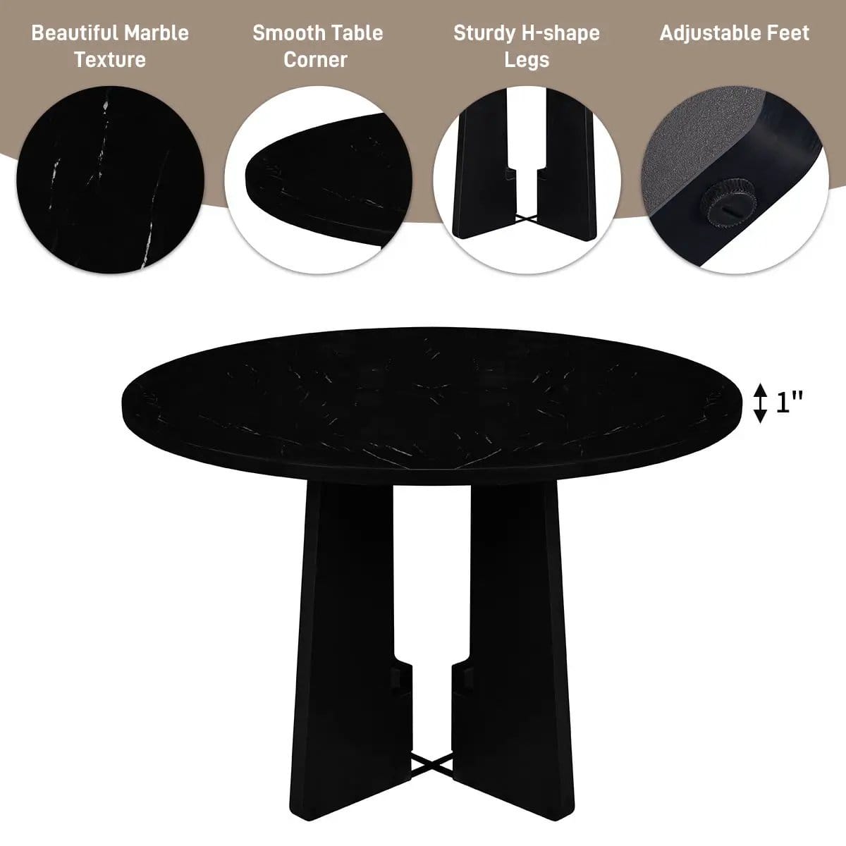 5 Piece Round Dining Table Set, Modern Table And 4 Upholstered Chairs For Dining Room | 5-Piece Set | Marble & Veneer | Dining Room