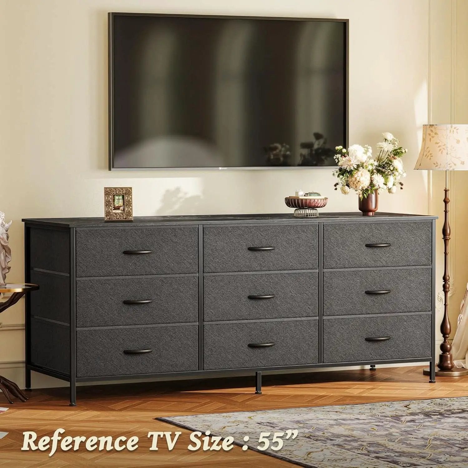 9 Drawer Dresser TV Stand for 55 Inch TVs Black Storage from PriceLows™