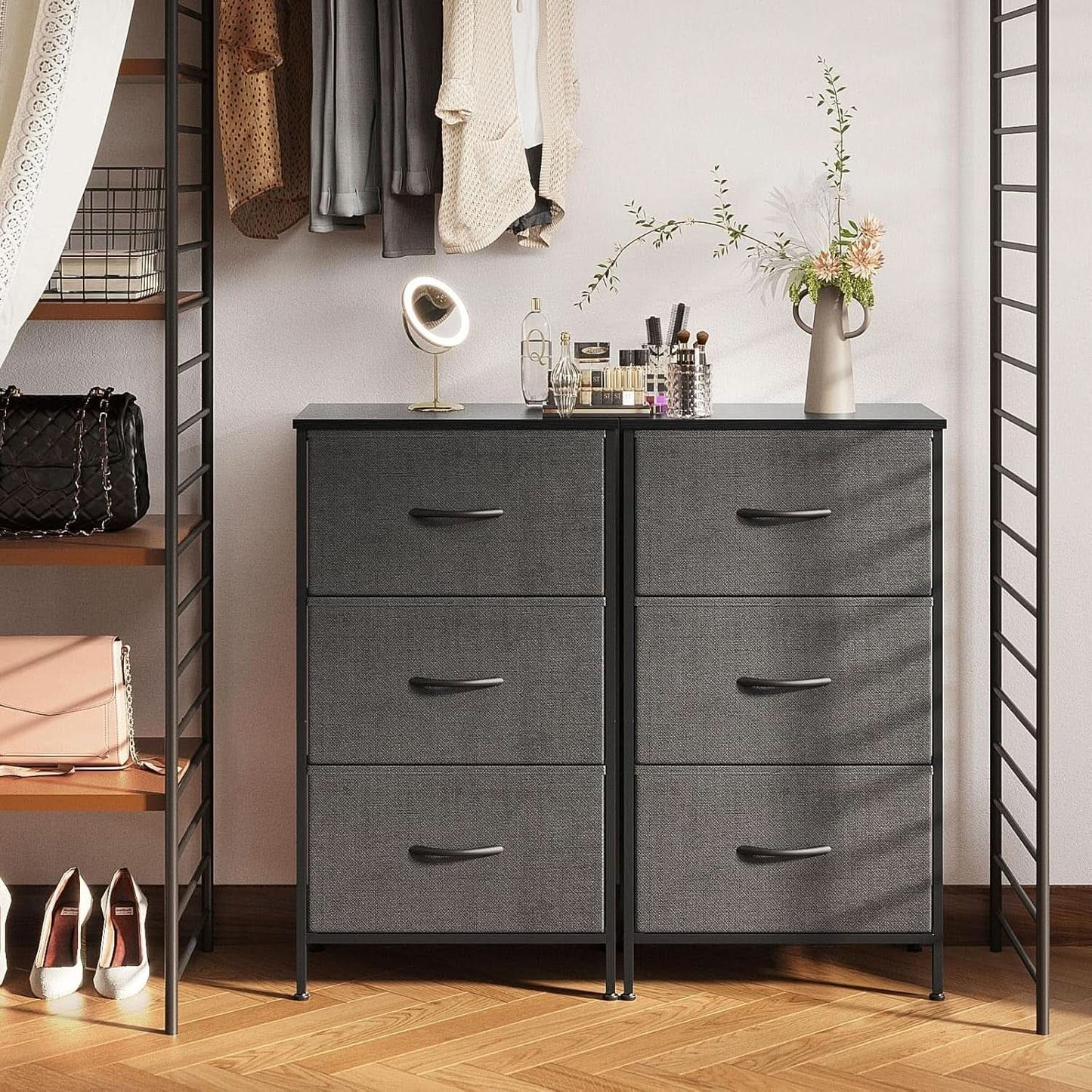 Dark Grey Dresser Nightstand With 3 Drawers Space Saver from PriceLows™