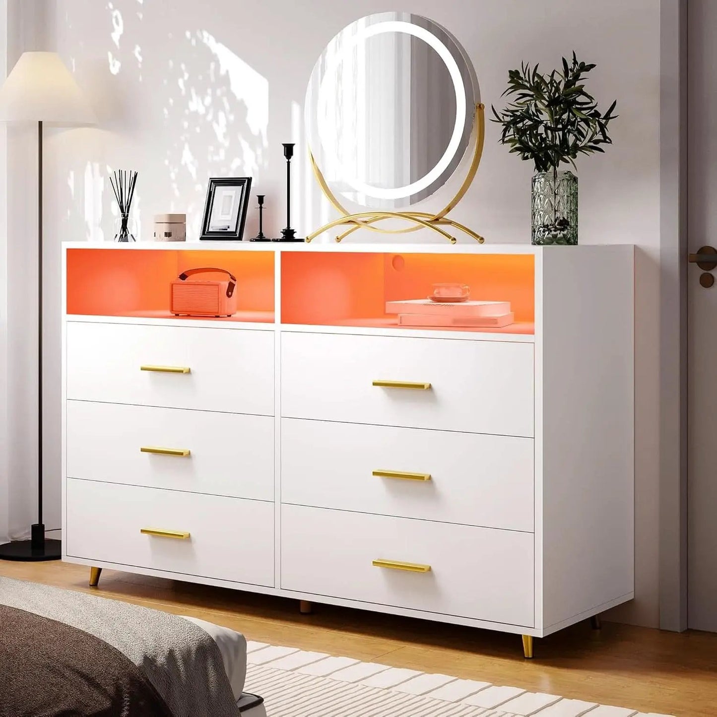 Elegant White Dresser With Integrated LED Lighting from PriceLows™