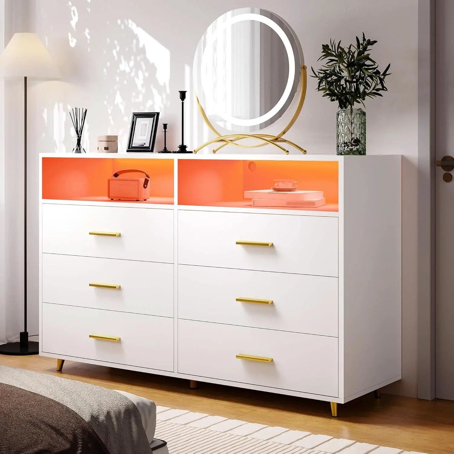 Elegant White Dresser With Integrated LED Lighting from PriceLows™