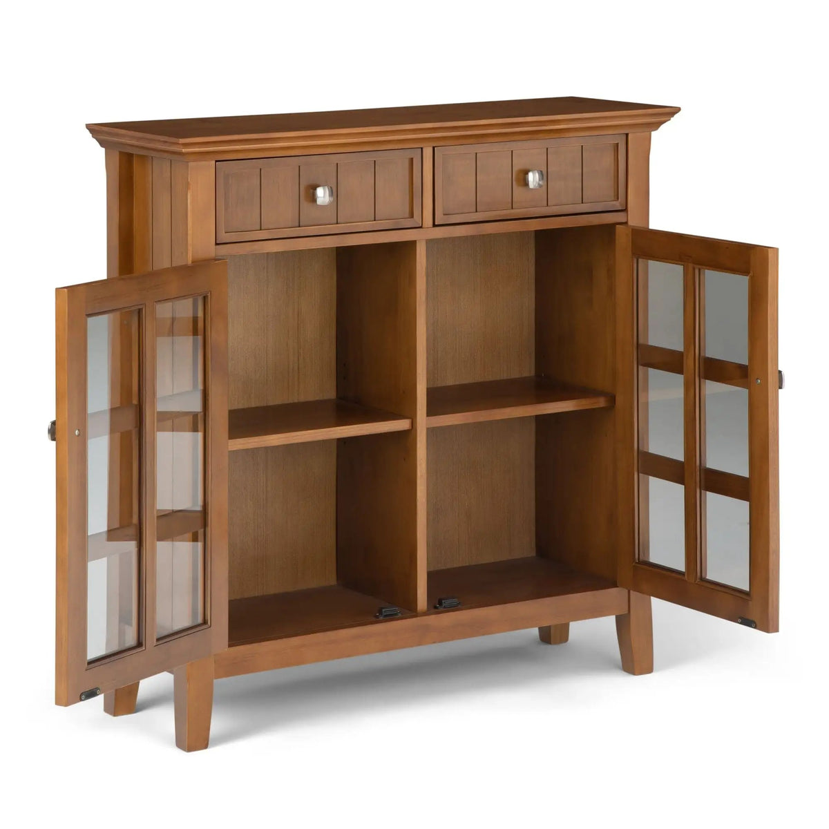 Acadian Entryway Storage Cabinet | Handcrafted Solid Wood | Two Drawers | Tempered Glass Doors