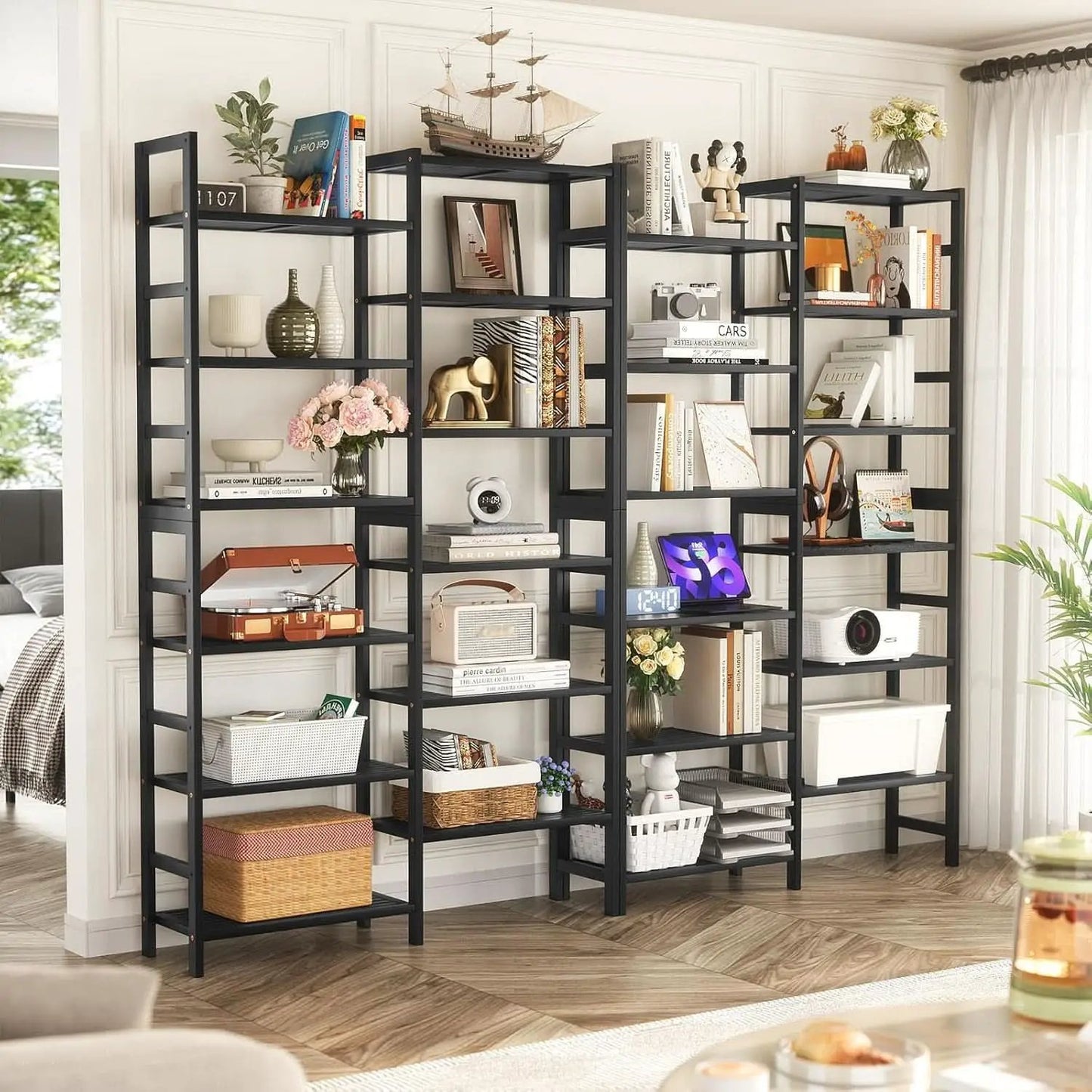 Double Wide Black Bookshelf Freestanding 6 Feet Tall from PriceLows™