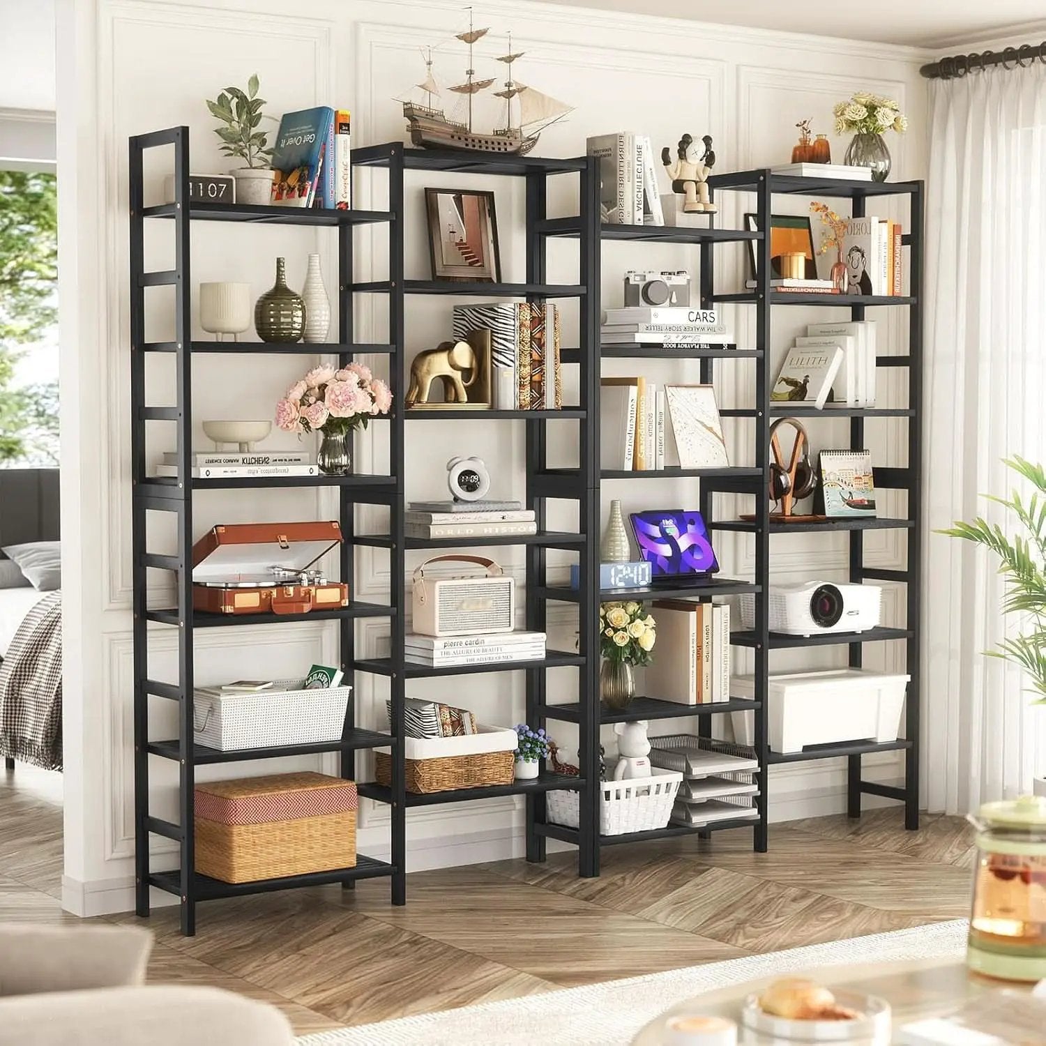 Double Wide Black Bookshelf Freestanding 6 Feet Tall from PriceLows™