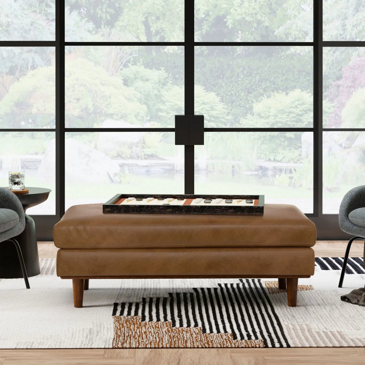 Morrison Handcrafted Ottoman | Mid-Century Modern Styling | Corner-Blocked Frame | 33 Inch Width