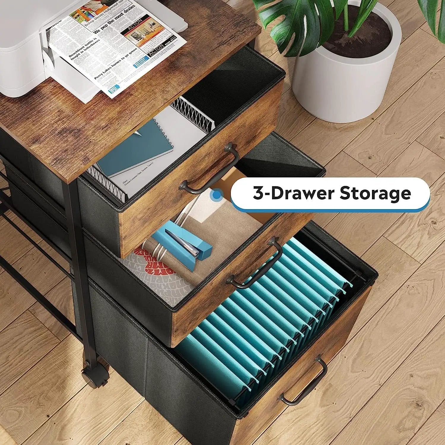 Rolling File Cabinet 3 Drawer In Rustic Brown Office Furniture from PriceLows™