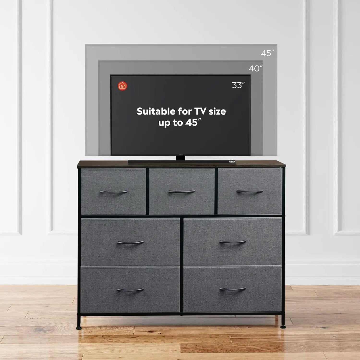 Dark Grey Dresser TV Stand With Fabric Drawers For 45 Inch TV from PriceLows™