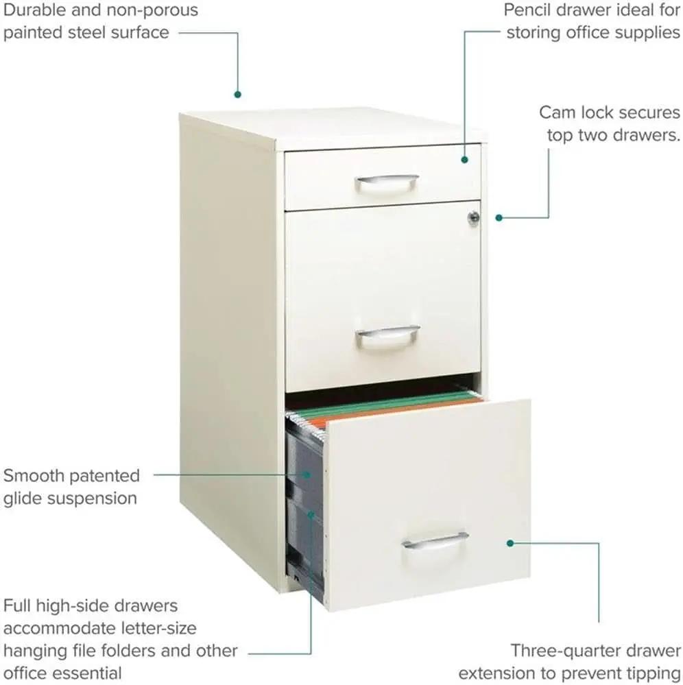 3 Drawer 27.32 Inch White Metal Filing Cabinet Lockable Preassembled For Legal And Letter Size from PriceLows™