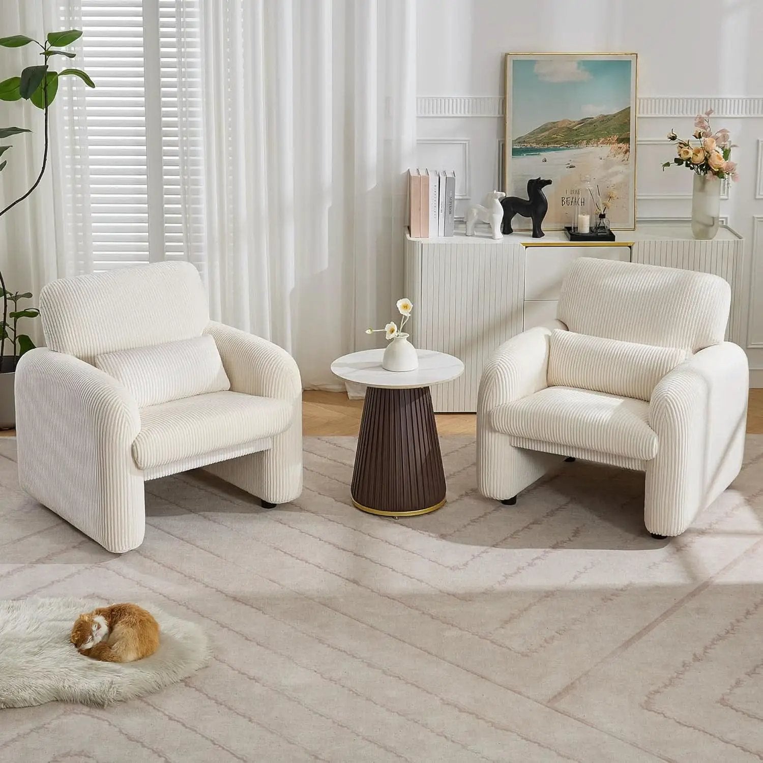 Corduroy Upholstered Accent Chair White Lumbar Pillow from PriceLows™