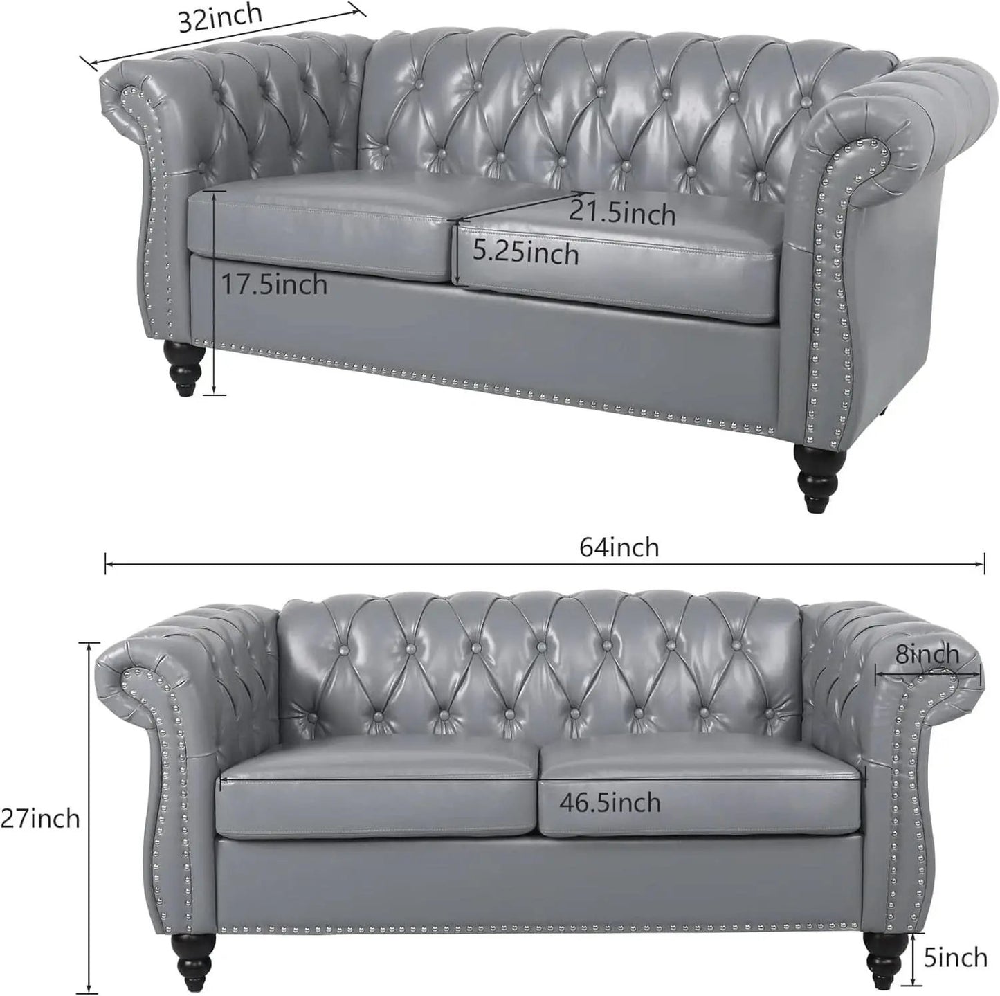 Grey Chesterfield Leather Living Room Set With Scroll Arms from PriceLows™