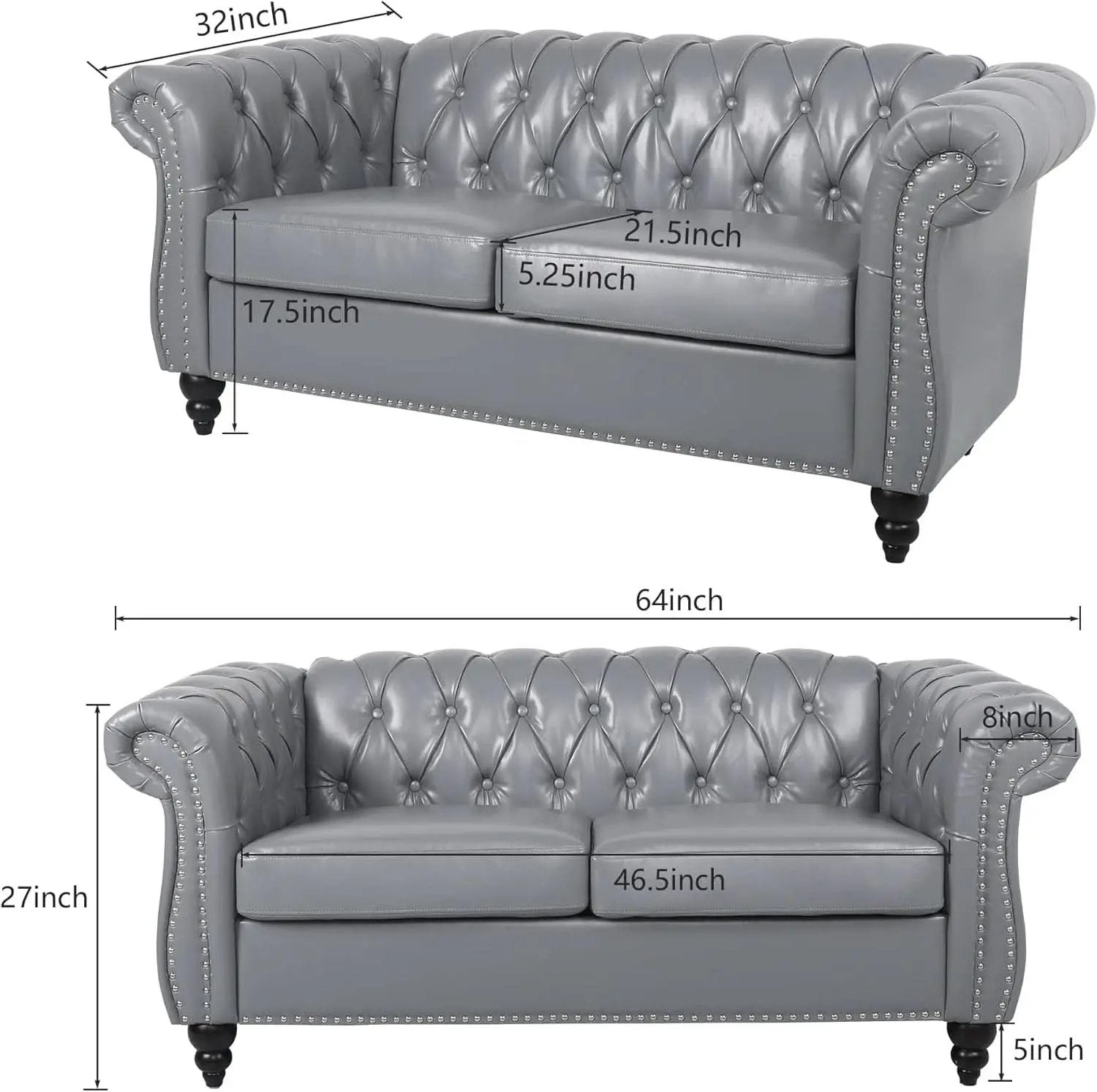 Grey Chesterfield Leather Living Room Set With Scroll Arms from PriceLows™
