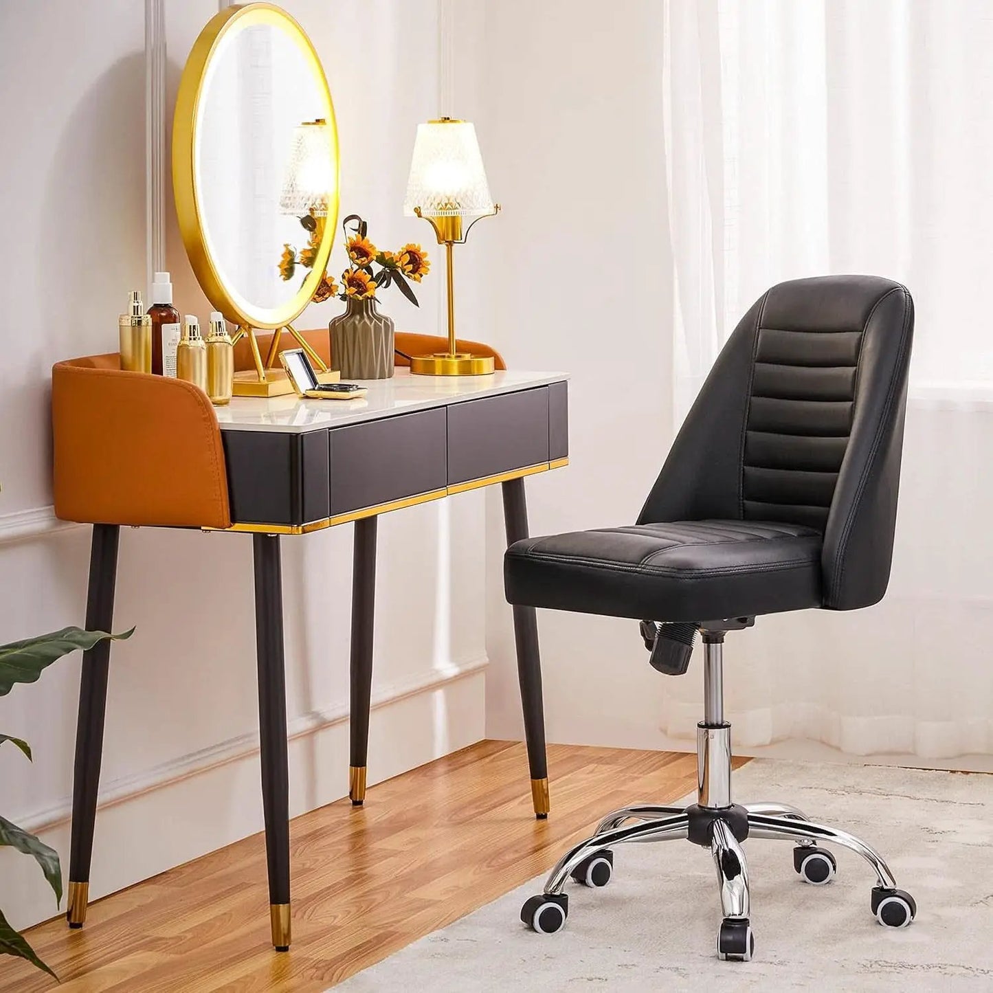 Armless PU Leather Office Chair Adjustable Height Black from PriceLows™