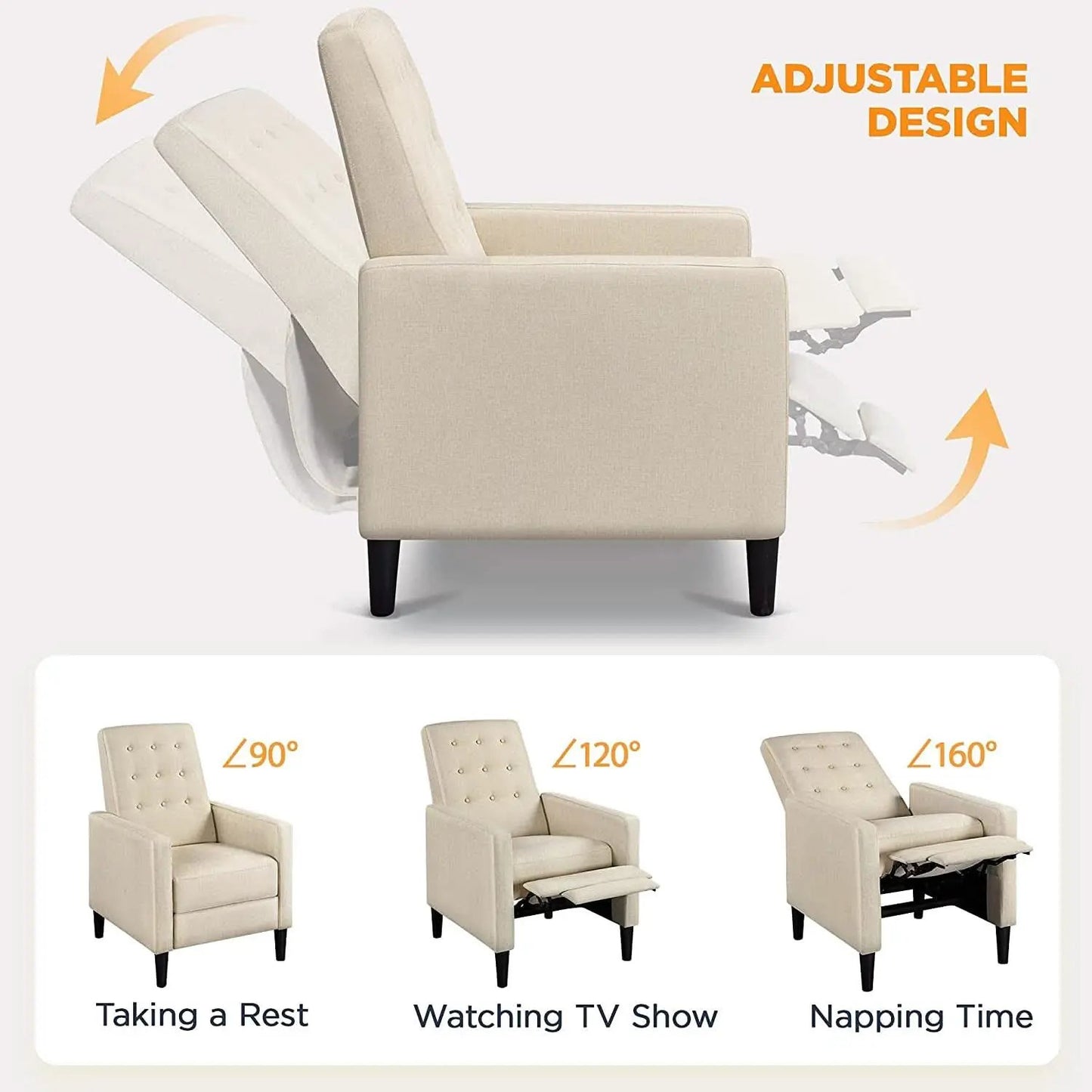 Fabric Recliner Chair Mid Century Modern With Durable Polyester Upholstery from PriceLows™