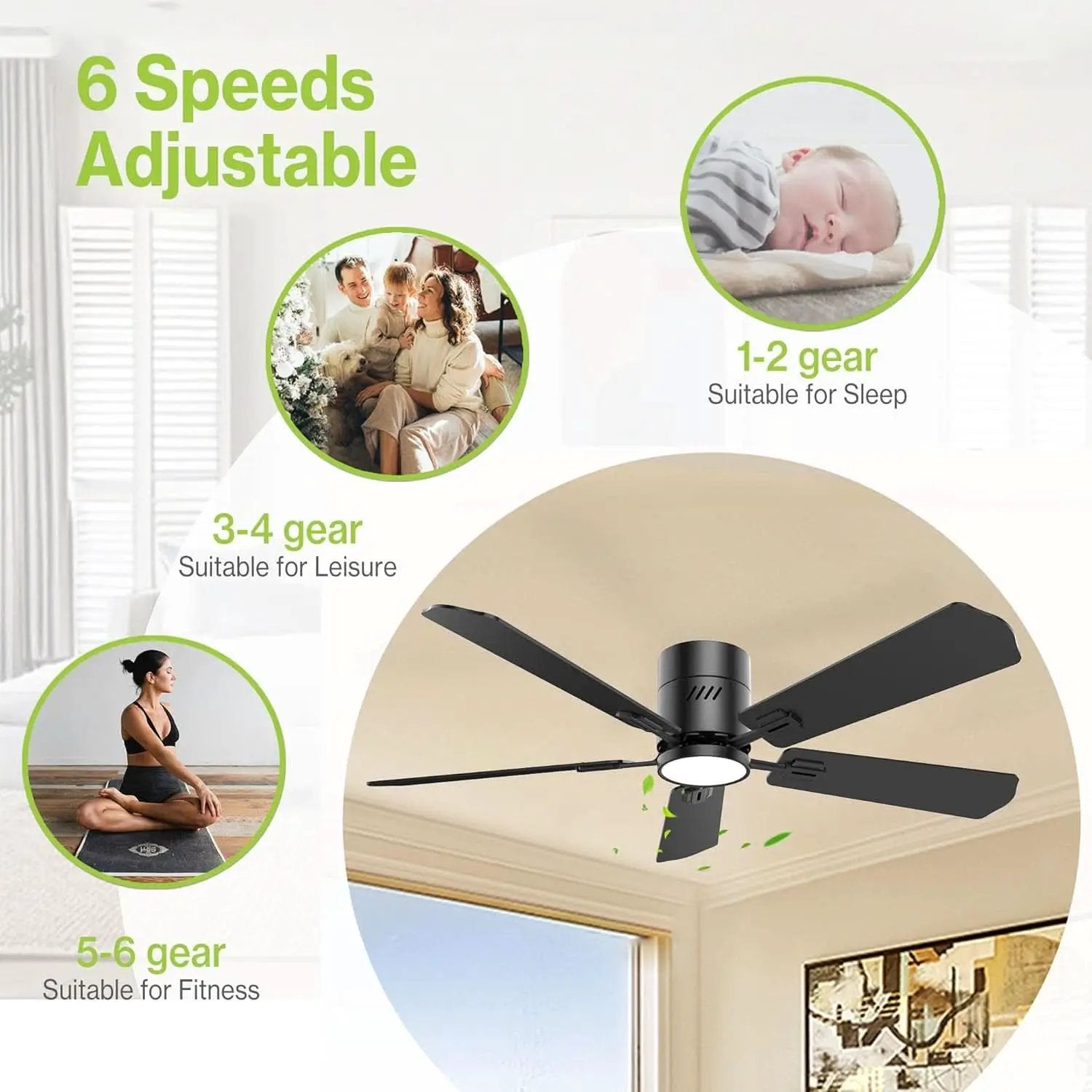 52 Inch Black Walnut DC Motor Ceiling Fan With Light Remote from PriceLows™