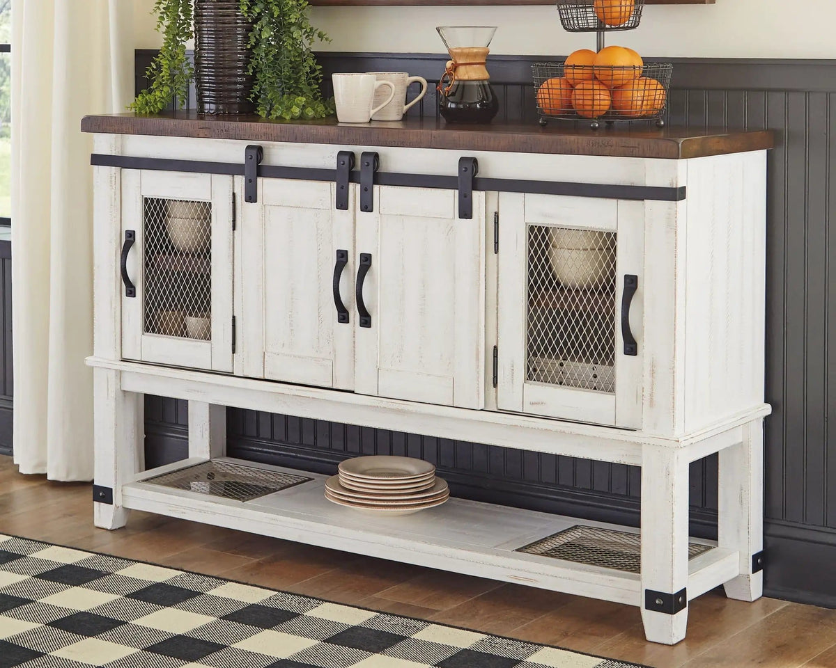 Valebeck Dining Room Server | 60 x 18 x 38 in | Engineered Wood | White / Brown